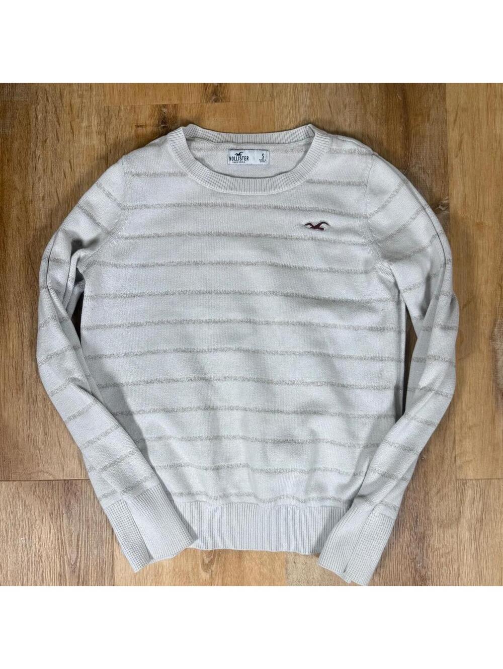 Y2K Hollister Grey Striped Knit Crewneck Sweater – Size S